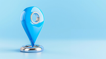 Poster - Location marker on blue background with shiny metallic base for navigation map
