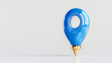Poster - Location pin map marker in vibrant blue color with golden base on white background
