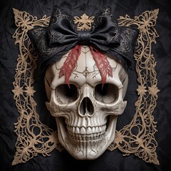 Gothic skull with lace bow	