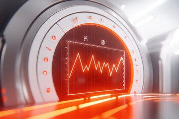 Poster - Modern data visualization display featuring dynamic graph in vibrant red tones.