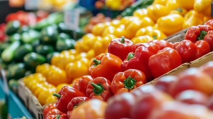 Vibrant Produce Display at Outdoor Market with Assortment of Fresh Vegetables