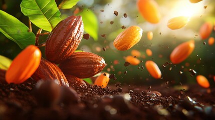 Epicatechin-rich cocoa beans in a vibrant, close-up botanical illustration