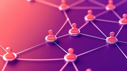 Poster - Network connections symbolize social interactions in a digital landscape on a vibrant gradient background.