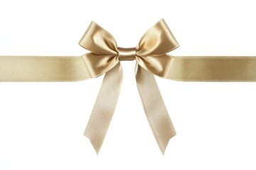 Sticker - On a white background, an isolated white ribbon bow with golden satin ribbons appears