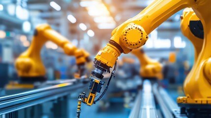 Poster - Robot arm in a modern manufacturing facility, focusing on automation and precision engineering.
