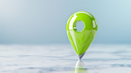 Poster - Location pin and green marker on marble surface with blurred background showing navigation or map concept