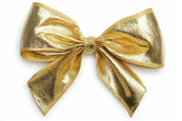 Sticker - White background with an isolated gold satin ribbon bow