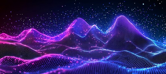 Poster - Abstract line and point wave. Dots in space. 3D rendering.