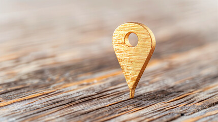 Poster - location pin on wooden background highlighting navigation and location tools for mapping application