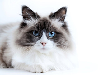 Adorable Persian cat with blue amazing eyes isolated on white background.