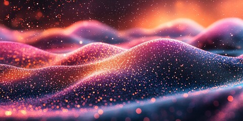 Poster - Abstract digital landscape with glowing particles and soft light.