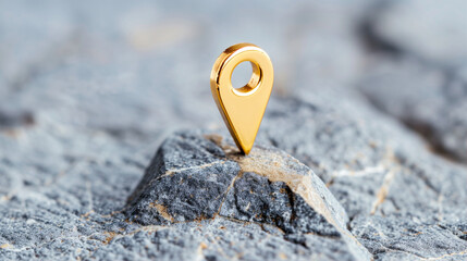 Poster - Location marker and gold pin on rocky surface with detailed focus and clarity