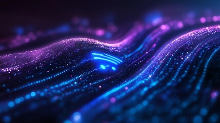 Poster - Abstract digital wave with glowing wifi symbol.