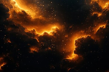 Wall Mural - a black and orange sky with many stars and clouds