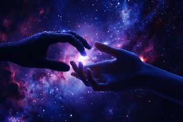 Wall Mural - Two hands reaching out to each other in the sky