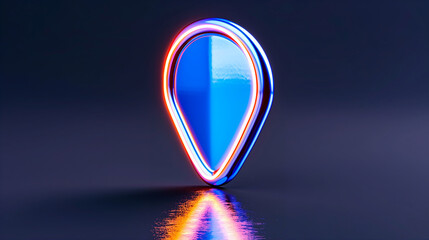 Poster - Location pin technology icon glowing neon design in a modern style with reflective surface