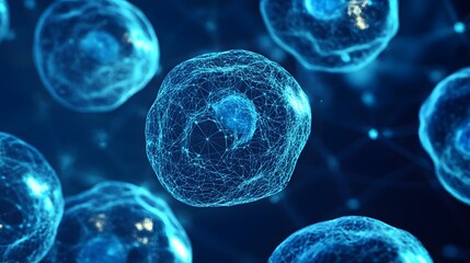 Poster - A Blue, Wireframe Cell With Other Cells In The Background