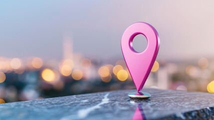 Poster - Location pin with modern design showcasing technology marker against a blurred city background