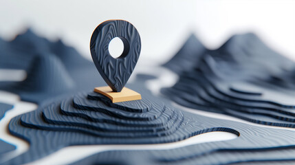 Poster - Map pin on 3D landscape surface showcasing navigation and location concept