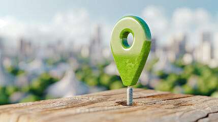 Poster - Location pin on smart technology background with city skyline and greenery