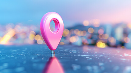 Aufkleber - Location pin and travel marker on a blurred city background with bokeh lights