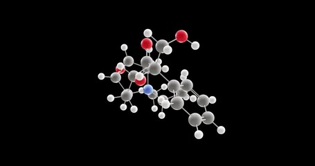 Canvas Print - Oxitropium bromide molecule, rotating 3D model of anticholinergic, looped video on a black background