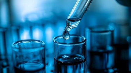 Dropper Dispensing Liquid into Glass Test Tube in a Lab