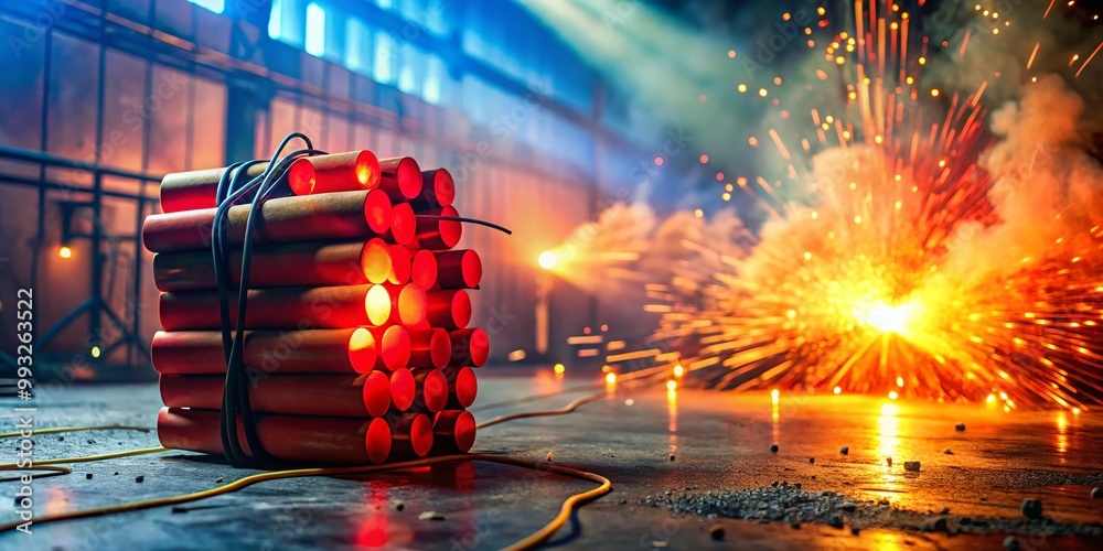 Chemicals Exploding Explosive TNT and Dynamite Sticks with Fuses Ready for Detonation in ...