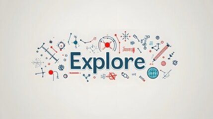 Poster - The Word Explore Surrounded by Abstract Symbols and Icons