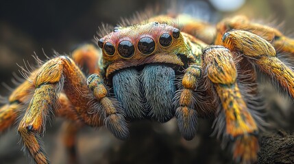 Canvas Print - Close-Up of a Colorful Spider with Eight Eyes