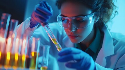 Poster - Female Scientist Conducting a Laboratory Experiment with Test Tubes