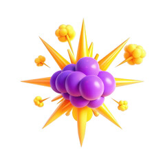 Poster - A vibrant 3D render depicting an explosion, featuring colorful spherical shapes and spikes in purple and yellow, conveying energy and dynamism.