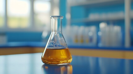 Poster - A Single Erlenmeyer Flask Filled with Amber Liquid in a Laboratory Setting