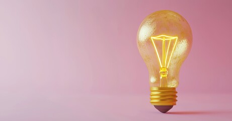 Poster - Abstract gold light bulb and innovation creative concept on inspiring pink background with successful invention of electric lamp design. 3D render.