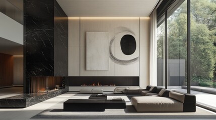 Wall Mural - Modern living room with sleek furniture