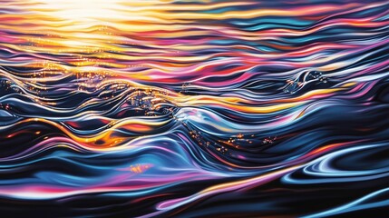 Poster - colorful abstract waves reflecting sunlight at sunset, creating a vivid display of light and motion 