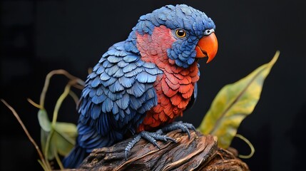 Canvas Print - Vibrant Blue and Red Parrot Perched on Branch