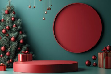 Poster - minimal abstract mock-up scene. product podium for a christmas event or last year