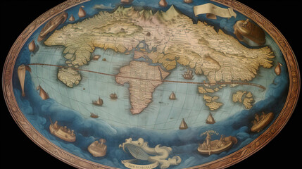 Wall Mural - Flat earth atlas map, black background. The concept of globalization, saving the planet. AI generated.