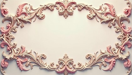 Elegant ornamental frame design with intricate swirls and floral patterns in soft pink and cream