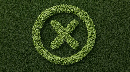 Green Symbol Made of Leaves on Grass Background