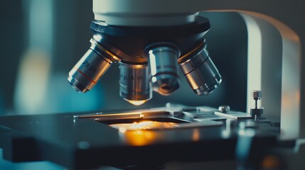 Poster - Close-up of a Microscope with its Light Source On