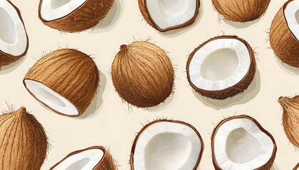 Wall Mural - An illustration of a seamless pattern of coconuts