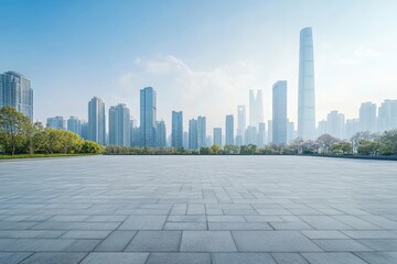 panoramic skyline and modern business office buildings with empty road,empty concrete square floor, 