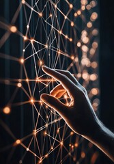 Poster - A woman touching a flying network dot in 3D