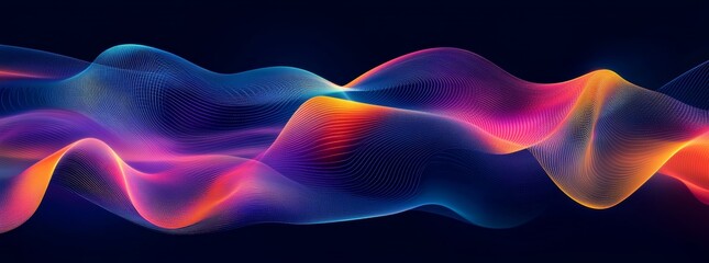 Poster - The background is abstract with flowing particles. The waves are dynamic. Modern illustration.