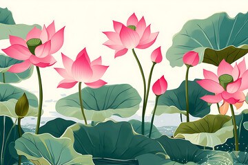 Wall Mural - Lotus flower floral, watercolor art design collection