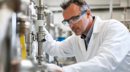 Poster - A Scientist in a Lab Coat Examining a Metal Component
