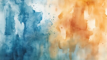 Poster - abstract watercolor art blending blue and orange hues, showcasing vibrant colors and fluid textures 