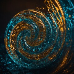 Poster - Swirling abstract pattern with shades of blue and gold, creating mesmerizing spiral effect